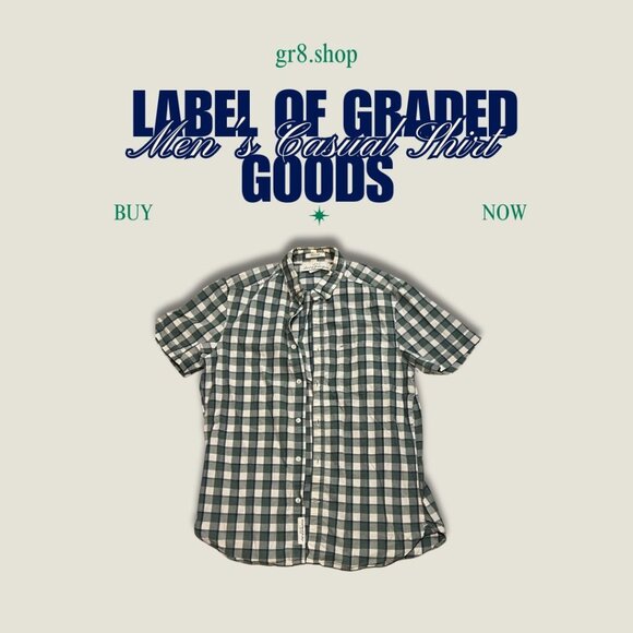 Mens Green & White Plaid Short Sleeve Casual Shirt Regular Fit By H&M L.O.G.G. C - Picture 1 of 6